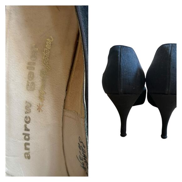 Vintage Andrew Geller Midnight Blue Satin Pumps Pointy Toe Heels / 8 Narrow - - Picture 4 of 4